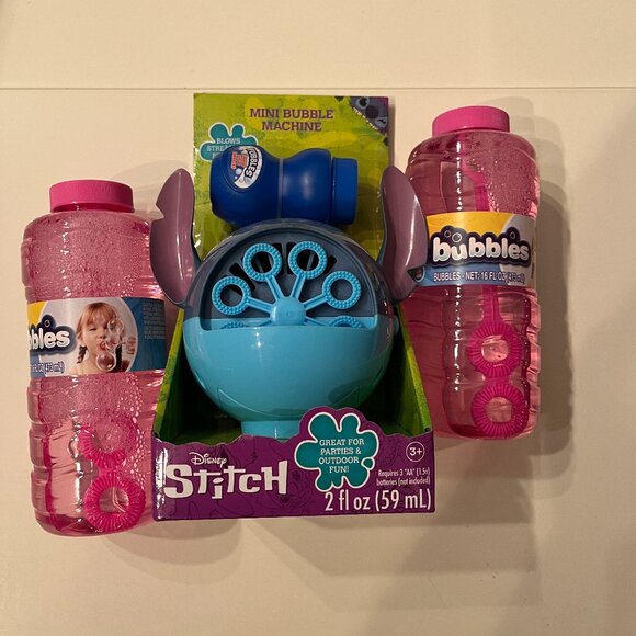 Stitch Mini Bubble Blower Machine + 2 Pink Bubble Bottles Disney  (NEW) (hgx) - Picture 2 of 10